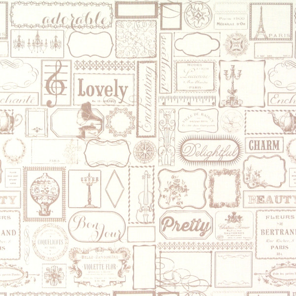 SALE 0,8 m Patchworkstoff Lost and Found romantische Labels beige