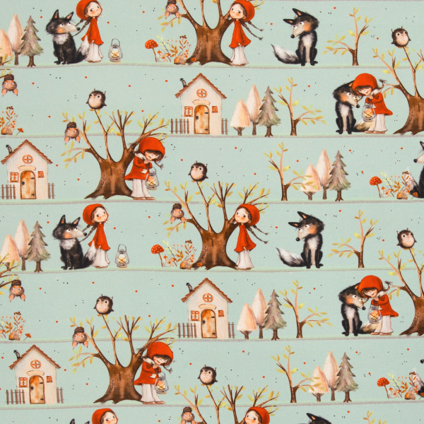 1 m Baumwollstoff Märchen Rotkäppchen Fairy Tale Webware hellgrün