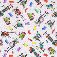 Patchworkstoff witzige Charaktere Nähen Steampunk Stitchery weiß Patchworkstoff witzige Charaktere Nähen Steampunk Stitchery weiß