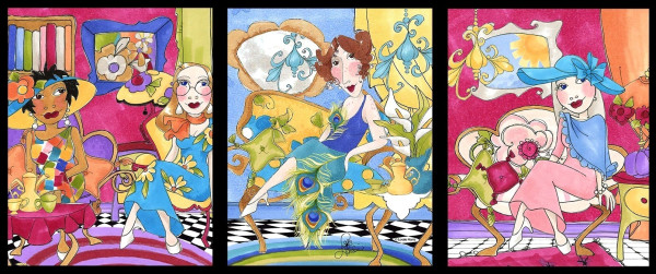 0,4 m Loralie Patchworkstoff Frauen "Sitting Pretty" Panel 1