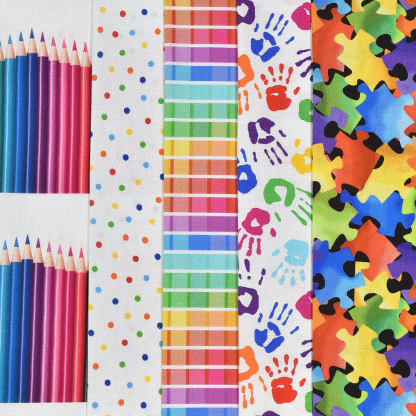 Patchworkstoff Stoffpaket Kinder Schule Einschulung Back to School