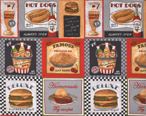 1,2 m Dekostoff Fast Food Hot Dogs Essen und Trinken Baumwollstoff