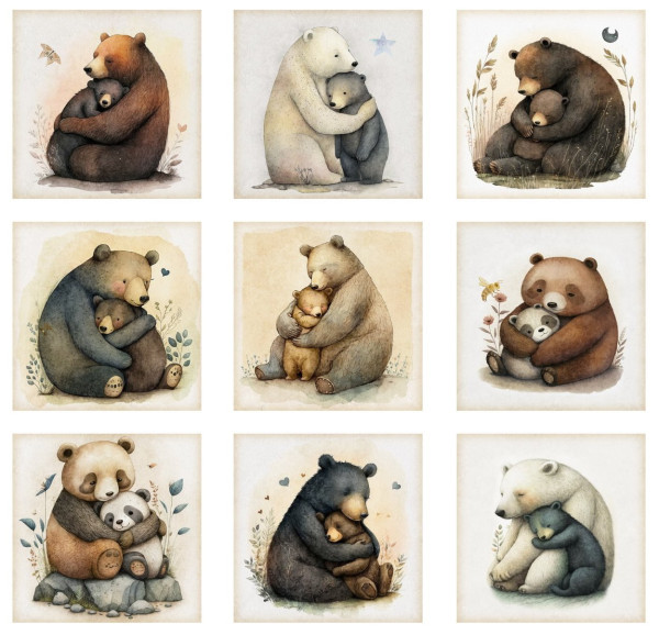0,9 m Patchwork Bären Bärenkinder Liebe "Bear Hugs" Panel