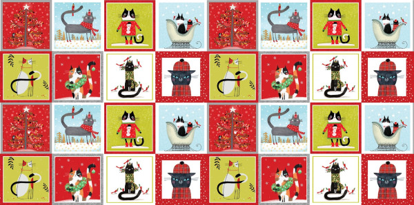 Patchworkstoff Katzen Weihnachten "Meowy Christmas" Panel