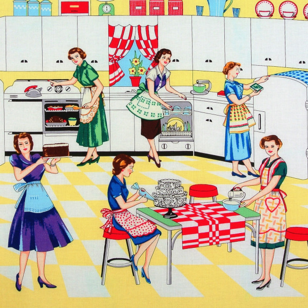 0,25 m Patchworkstoff Frauen Haushalt 50er Jahre Retro Küche Kochen