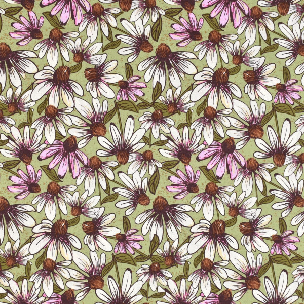 Patchworkstoff Sonnenhut Echinacea Coneflower Corral oliv