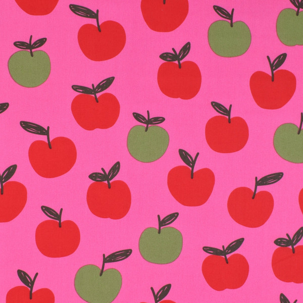 1 m Baumwollstoff Äpfel Apfel Fruits Dekostoff pink Webware