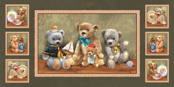 Patchwork Bären "Bear Hugs" kleine Bären Teddys großes Panel
