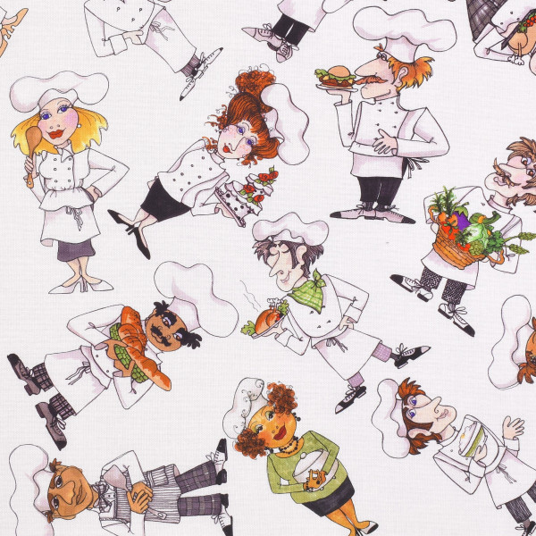 Loralie Köchinnen Köche "Kiss the Cook" Patchworkstoff weiß