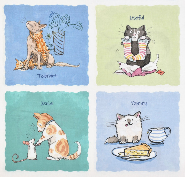 0,9 m Patchworkstoff Katzen "What Friends Are for" Freundschaft Panel