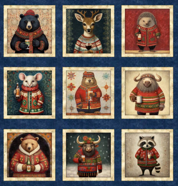 0,9 m Weihnachten Waldtiere Christmas Party Panel Patchworkstoff