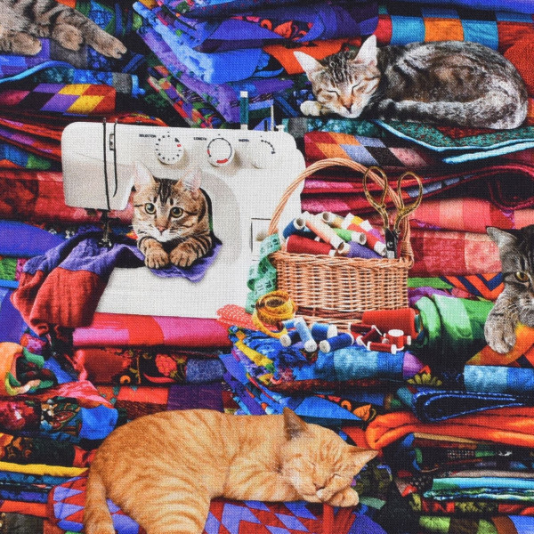 Patchworkstoff Katzen Quilts Katzenstoff "Cats on Quilts"