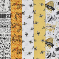Patchworkstoff Bienen Imkern Schrift Waben Stoffpaket 5 Stoffe Patchworkstoff Bienen Imkern Schrift Waben Stoffpaket 5 Stoffe