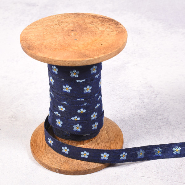 1 m Webband Vergißmeinnicht Blüten Kafka 1 cm breit blau