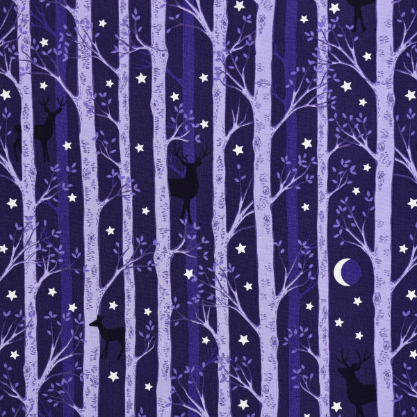 Patchworkstoff Wald Bäume Tiere leuchtende Sterne Glow "Nighttime"