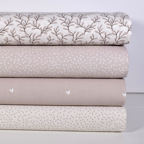 Stoffpaket Baumwollstoff Emily Tupfen Herzen Ranken beige 4 Stoffe