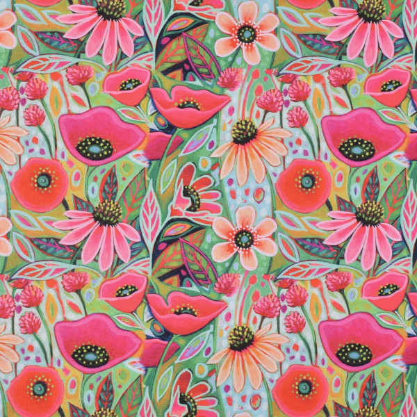 1 m Dekostoff Blumen Mohn Sonnenhut Sommer Outdoor 100% PE