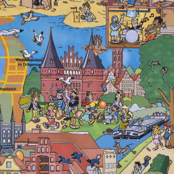 Wimmelbuch Kinder "Hansestadt Lübeck" Baumwollstoff