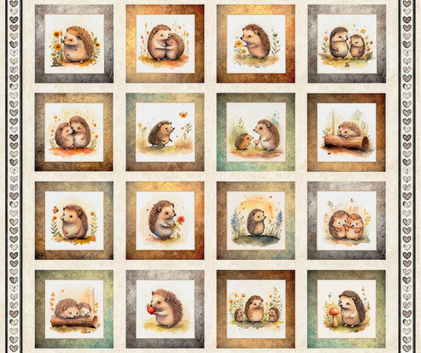 0,9 m Patchworkstoff Igel Igelkinder Tiere "Hedgehogs" Panel