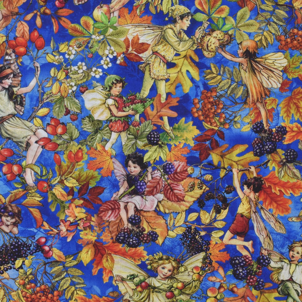 Patchworkstoff Elfen Herbst Flower Fairies of the Autumn blau