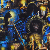 Patchworkstoff Katzen Magie Zauberei "Mystical Spooky Cats" Patchworkstoff Katzen Magie Zauberei "Mystical Spooky Cats"