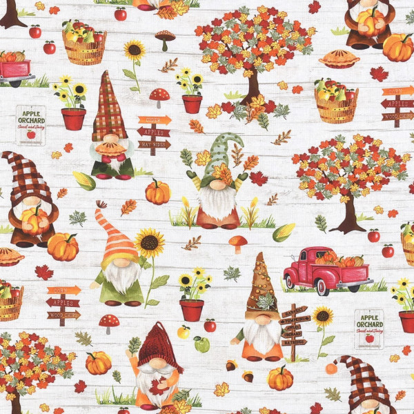 Patchworkstoff Wichtel Herbst Apfelernte "Cider Season" hellbeige