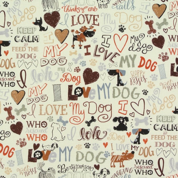 0,75 m Hunde Patchworkstoff Hundeliebe Schrift Love Webware
