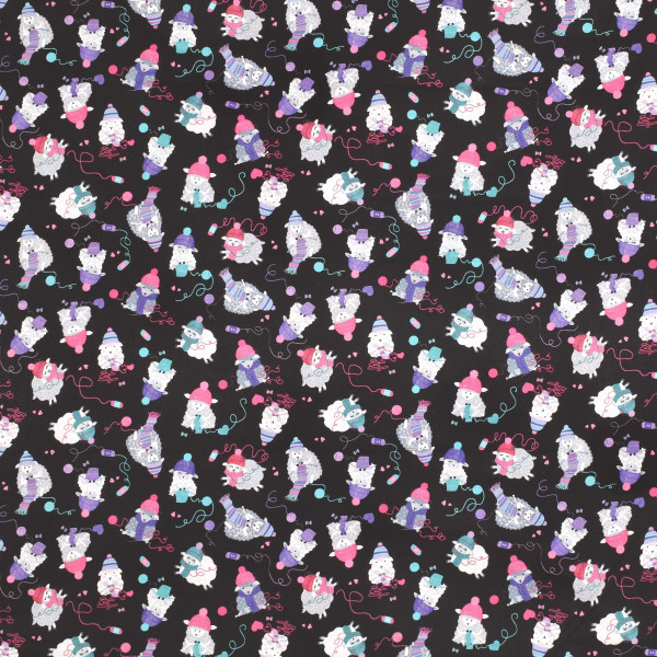 Patchworkstoff strickende Schafe Mützen "Love Eve more" schwarz