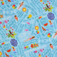 Patchworkstoff Sommer Frauen Schwimmen Schrift "Pool Party" türkis Patchworkstoff Sommer Frauen Schwimmen Schrift "Pool Party" türkis
