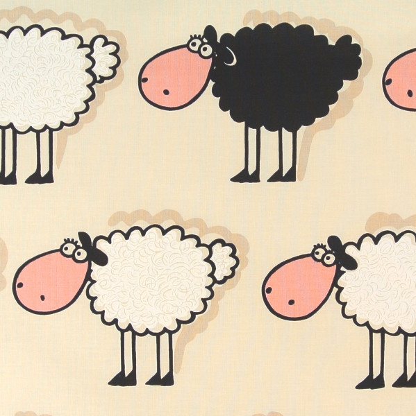0,3 m Baumwollstoff Dekostoff Schafe schwarzes Schaf hellbeige