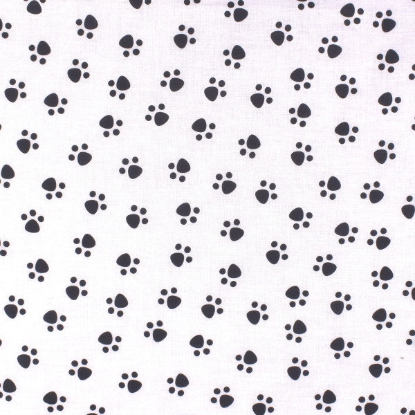 Baumwollstoff Dekostoff Tiere schwarze Pfoten auf Weiß Webware