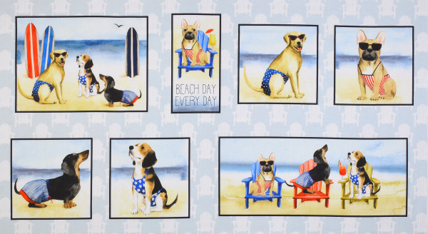 Patchworkstoff Hunde Strand Sommer Meer "Hot Dog" Panel