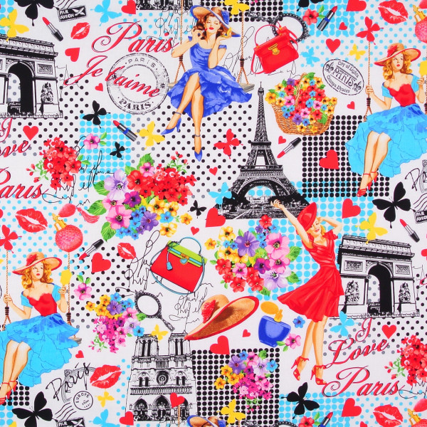 SALE Patchworkstoff Paris Pin Up Girls Mode "April in Paris"