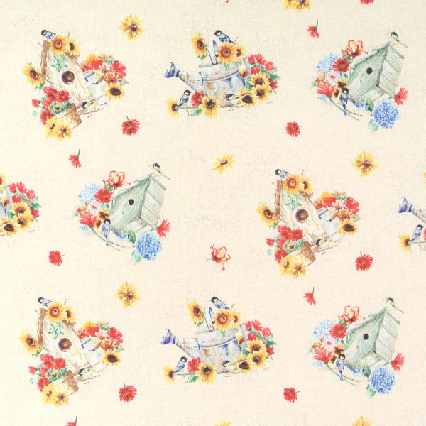 SALE 1 m Patchworkstoff Dream Garden Blumen Vogelhäuser
