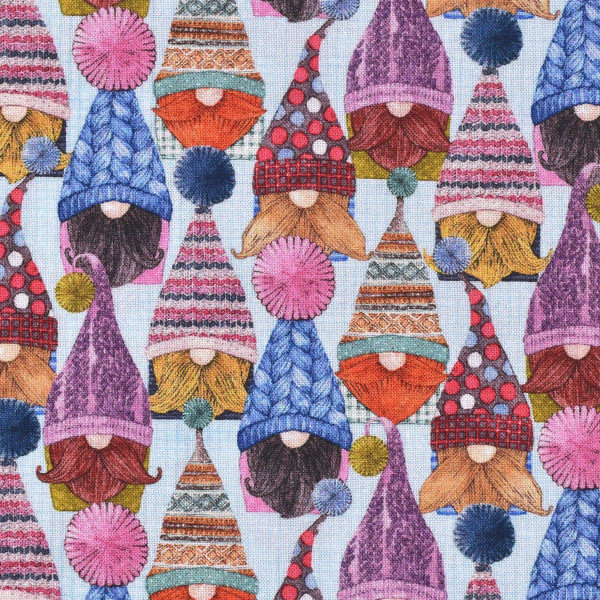 Patchworkstoff Wichtel Love you Gnome Strickmützen blau