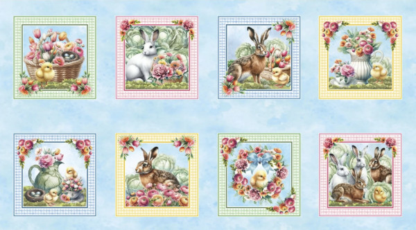 0,6 m Patchworkstoff Hasen Frühling Ostern "Garden Tea" Panel