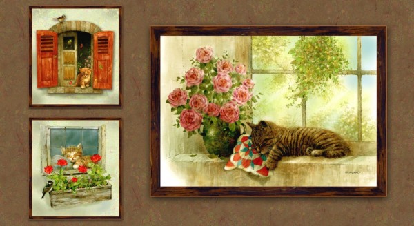 SALE Window Tales Katzen am Fenster Panel 60cm