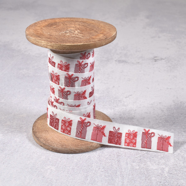 1 m acufactum Webband Weihnachten Geschenkpäckchen rot 2 cm