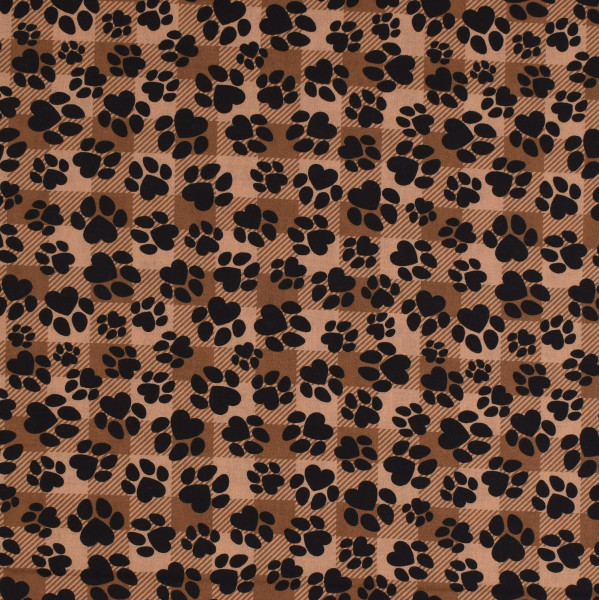 Patchworkstoff Pfoten Karos Hunde Tiere Pfotenstoff hellbraun
