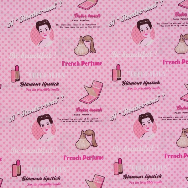 Baumwollstoff Frauen Parfüm Kosmetik "Glamour" rosa