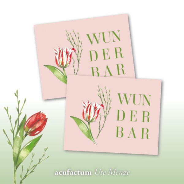 2 x acufactum Webetikett "Wunderbar" Tulpe Schriftzug Patch