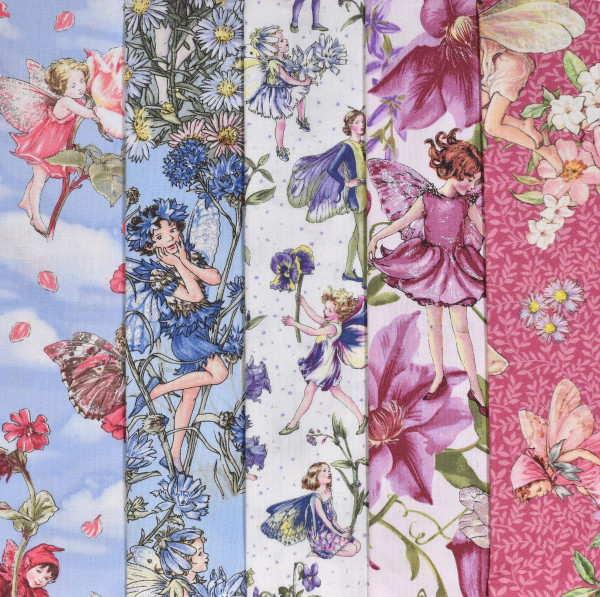 Stoffpaket Patchworkstoff Flower Fairies Elfen Blumen 5 Stoffe