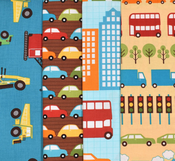 SALE Patchwork Stoffpaket Fahrzeuge Autos Kinder 4 Stoffe