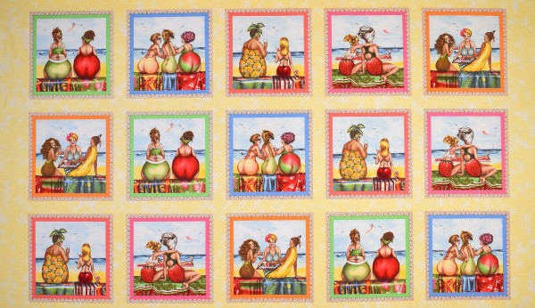 0,6 m Patchworkstoff Fruit Ladies Frauen Strand Bilder Panel