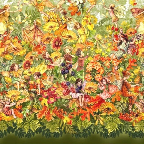 Patchworkstoff Elfen Herbst Flower Fairies of the Autumn Border grün