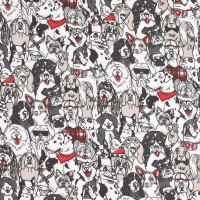 Baumwollstoff witzige Hunde und kleine Katze "Cartoon Dogs" Baumwollstoff witzige Hunde und kleine Katze "Cartoon Dogs"