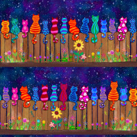 Patchworkstoff Katzen Katzenstoff Sternengucker "Cats on a Fence" Patchworkstoff Katzen Katzenstoff Sternengucker "Cats on a Fence"