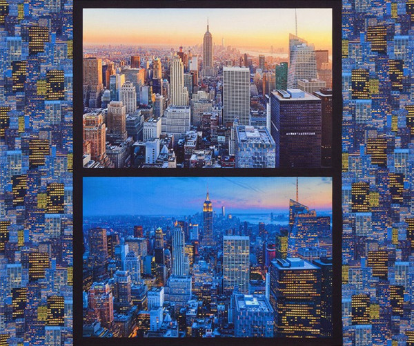 0,9 m Patchworkstoff New York City Wolkenkratzer Panel blau