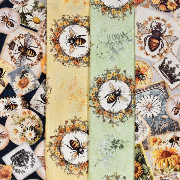 Patchworkstoff Stoffpaket Bienen Bienenkönigin"Queen Bee" 4 Stoffe je 50 x 55 cm