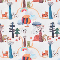 Baumwollstoff Katzen Bäume Ballons Zauberwald Popeline Baumwollstoff Katzen Bäume Ballons Zauberwald Popeline